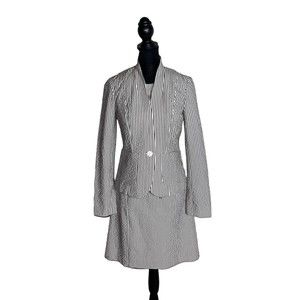 Brooks Brothers Women’s Gray & White Seersucker 2 Piece Blazer Dress Suit 2